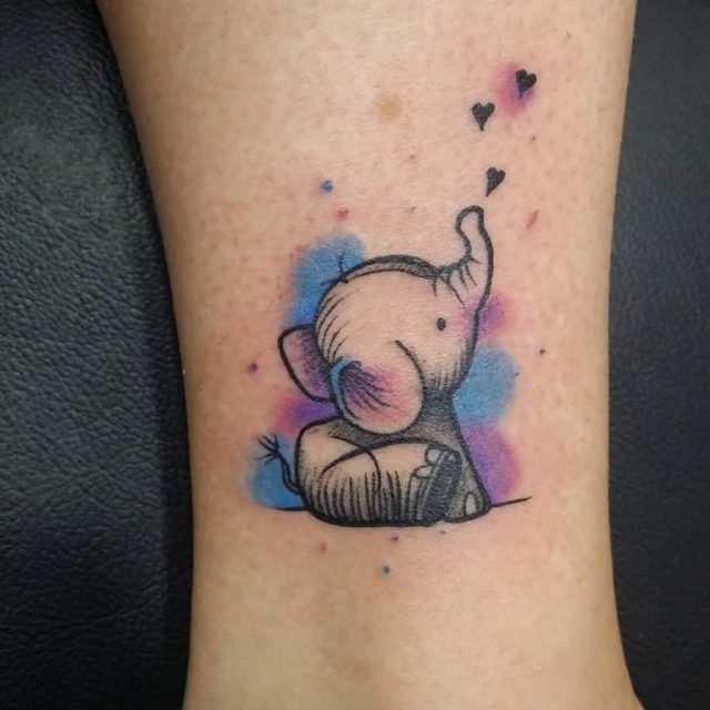 Small Elephant Colored Tattoo javimetaltattoo