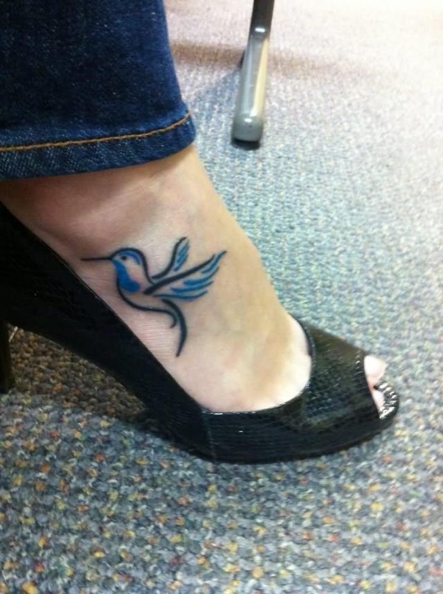 Small Hummingbird Tattoo On Foot