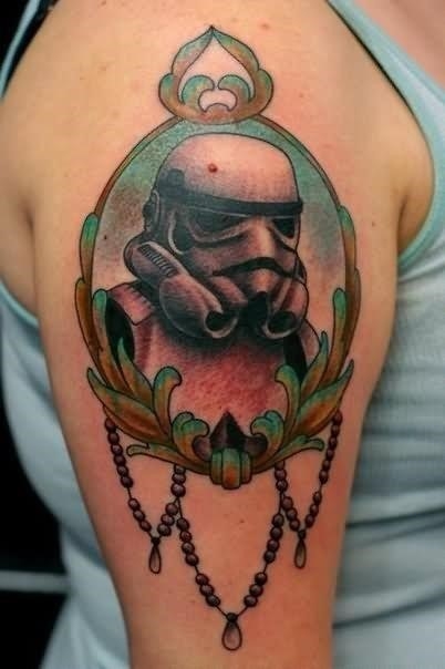 Star War Stormtrooper In Frame Tattoo On Right Shoulder
