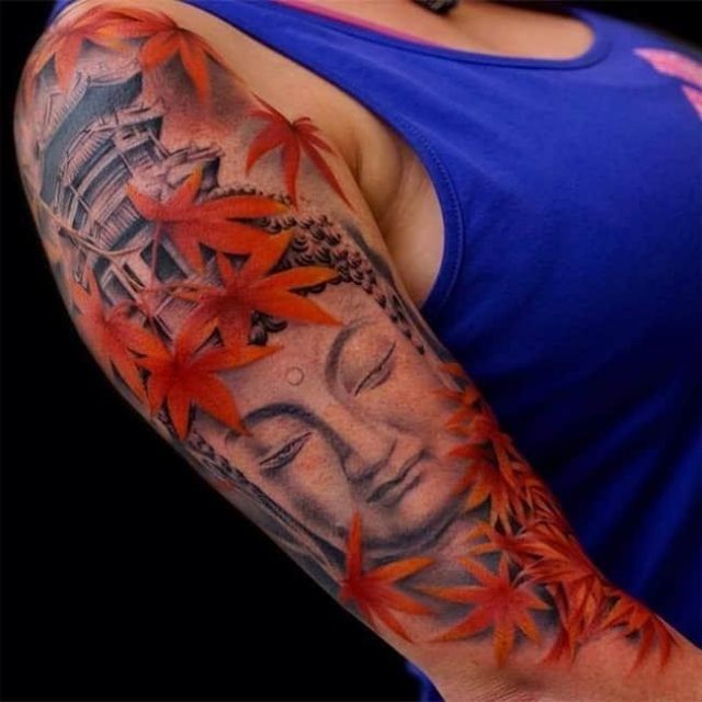 Super Girls Buddha Tattoo on Sleeve for New Year