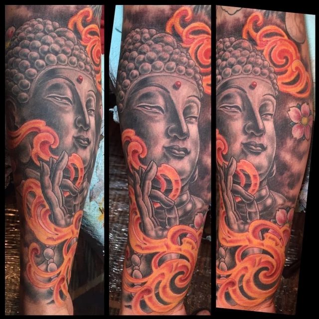 Superb Buddha Spiritual Tattoo On Arm