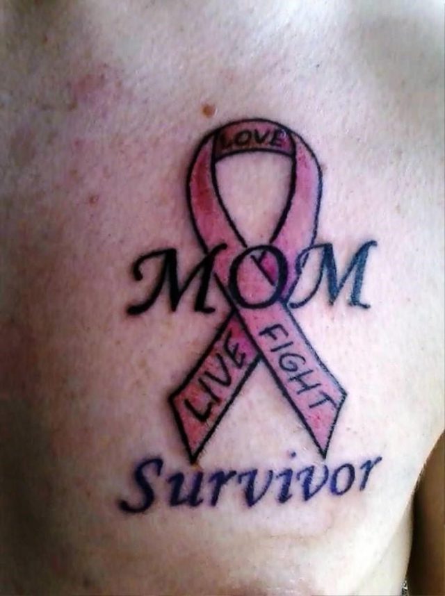 Survivor Mom Cancer Tattoo On Chest For Guys