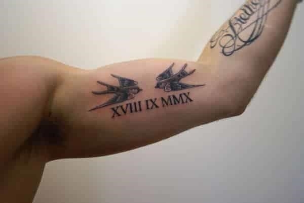 Swallows Roman Numerals tattoo