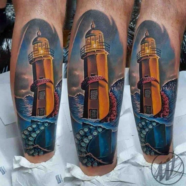 Tentacle Lighthouse Tattoo by Mloody Tattoo 728×728