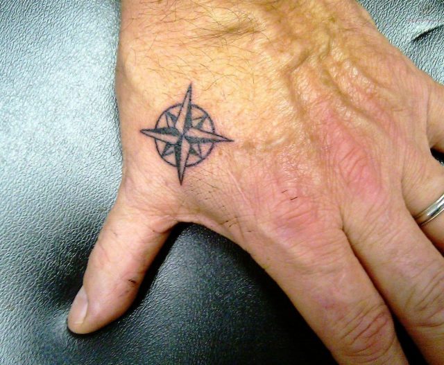 Tiny Compass Tattoo On Hand