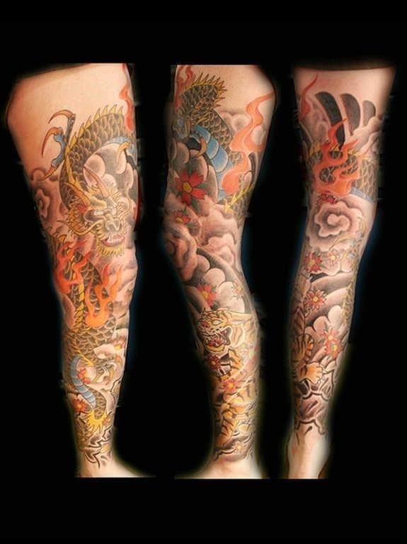 Traditional Dragon Tattoo On Full Leg