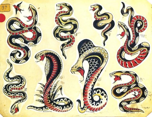 Traditional Horror Snake Tattoo Flash