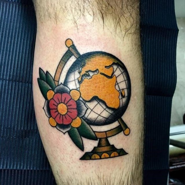 Traditional World Map Tattoo