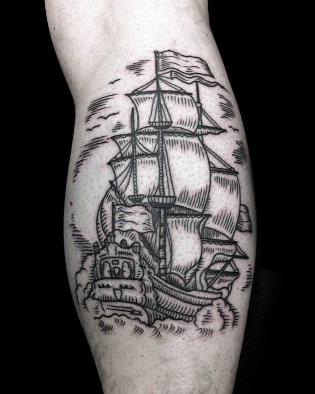 Traditional dutch ship tattoo