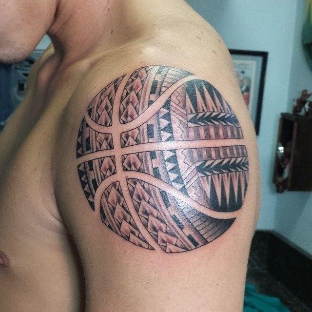 Tribal Basketball Tattoo On Bicep