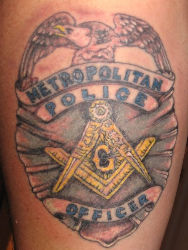 Unique Metro Politan Police And Masonic Symbol Tattoo