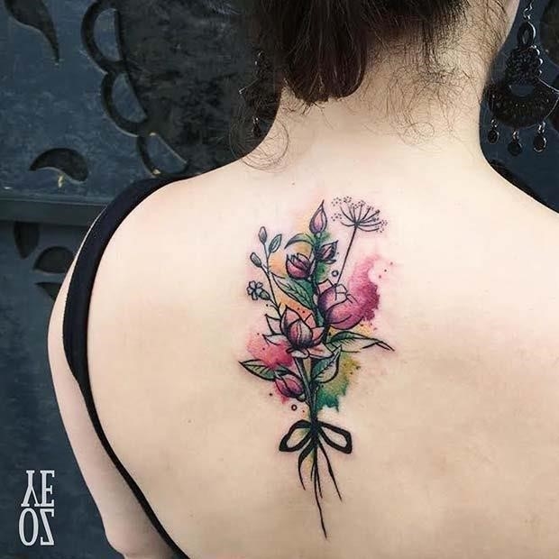 Watercolor Flower Back Tattoo