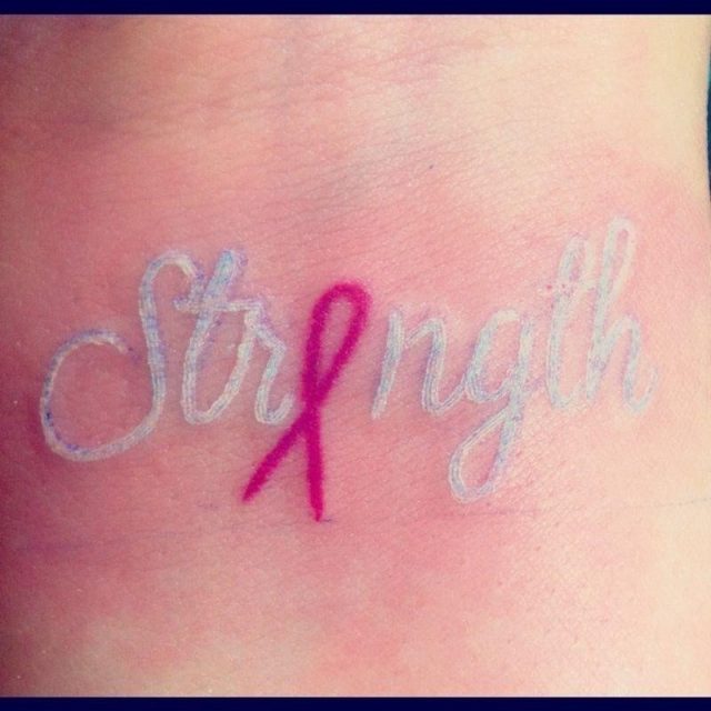 White And Pink Strength Breast Cancer Logo Tattoo Design