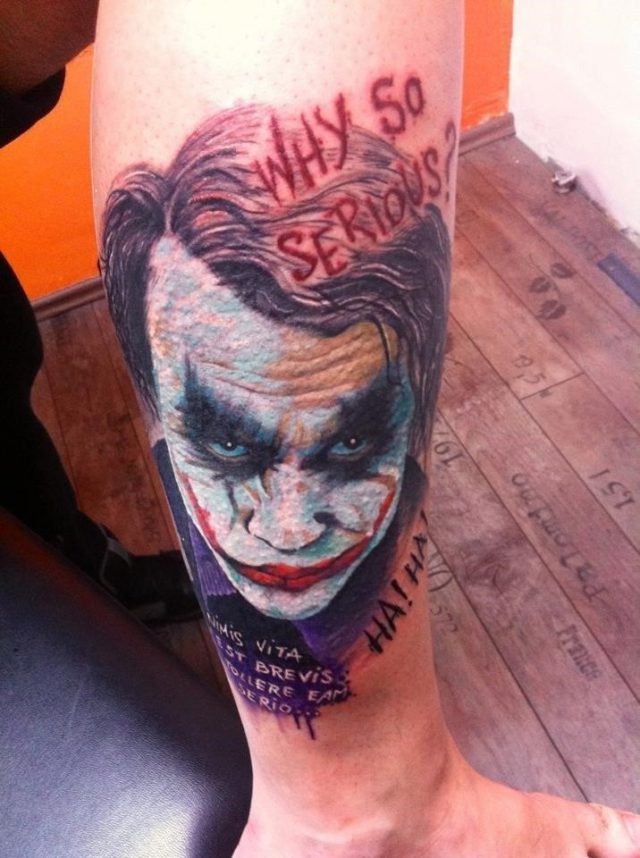 Why So Serious Color Joker Tattoo On Leg