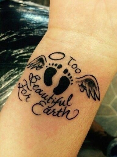Winged Footprints Remembrance Tattoo For Baby On Wrist