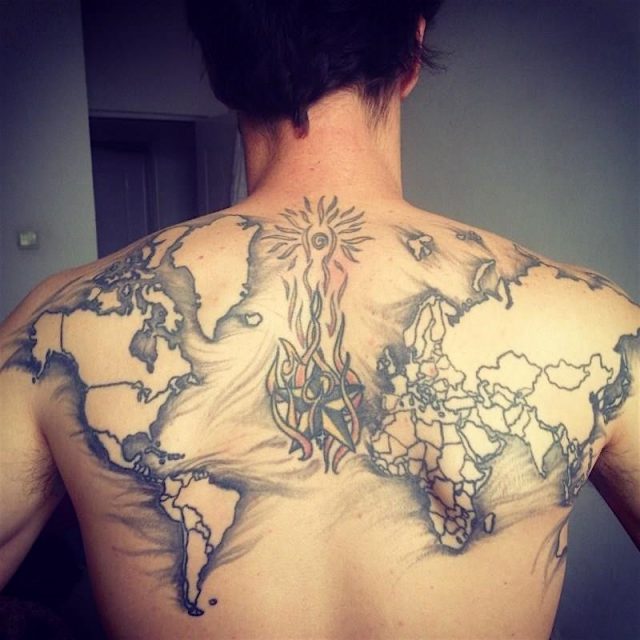 World Map Tattoo on Back