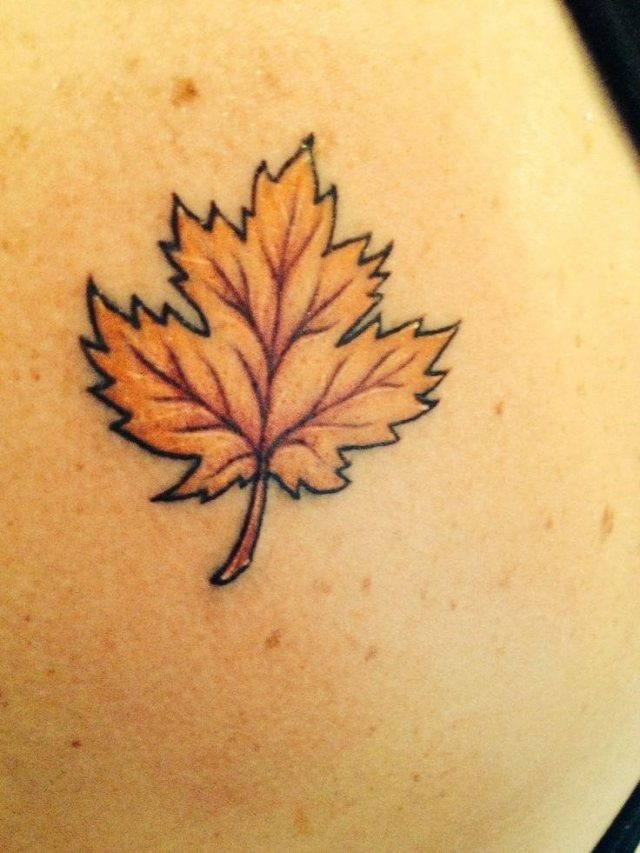 Yellow And Black Maple Tattoo Design