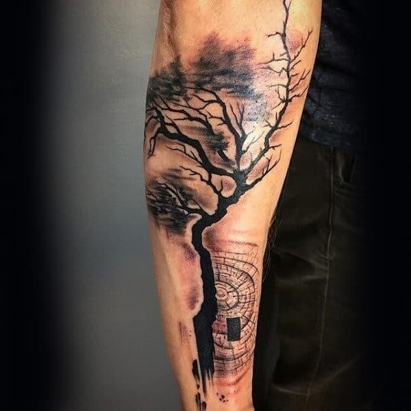 Abstract forearm guys tree tattoos