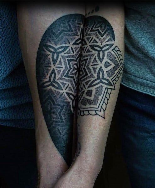 Amazing geometric forearm flower dotwork couple tattoo inspiration