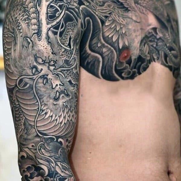 Amazing grey black beast japanese tattoo men