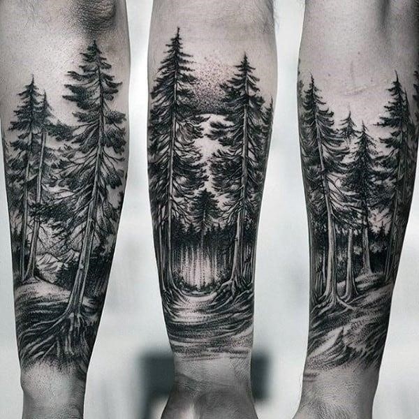Amazing guys forest inner forearm tattoo