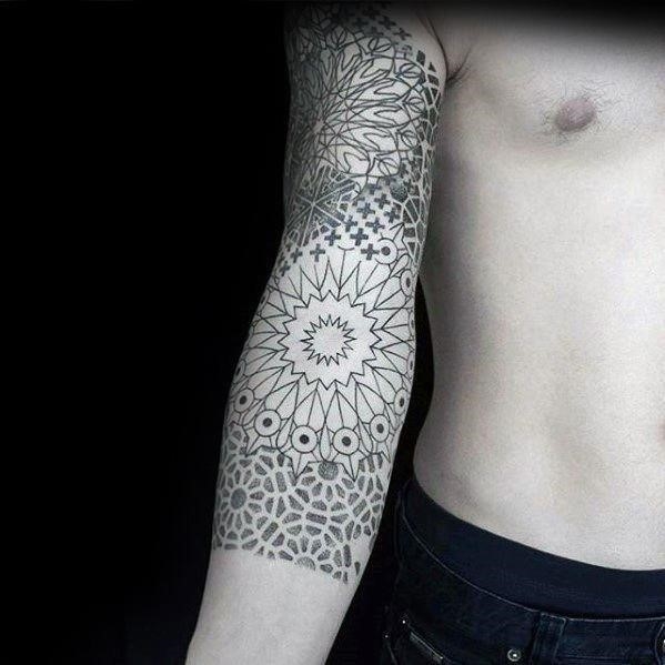 Amazing mens pattern geometric sleeve tattoo designs