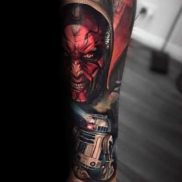 Amazing sleeve star wars tattoo male forearms