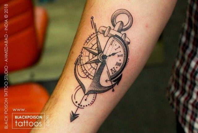 Anchor compass tattoo