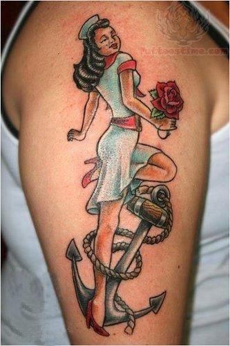 Anchor nurse tattoo on bicep