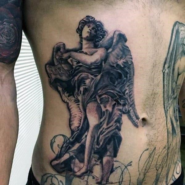 Angel tattoos on side of stomach for males