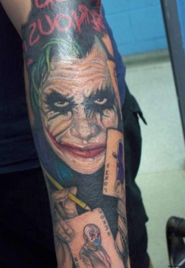 Animated joker tattoo on sleeve
