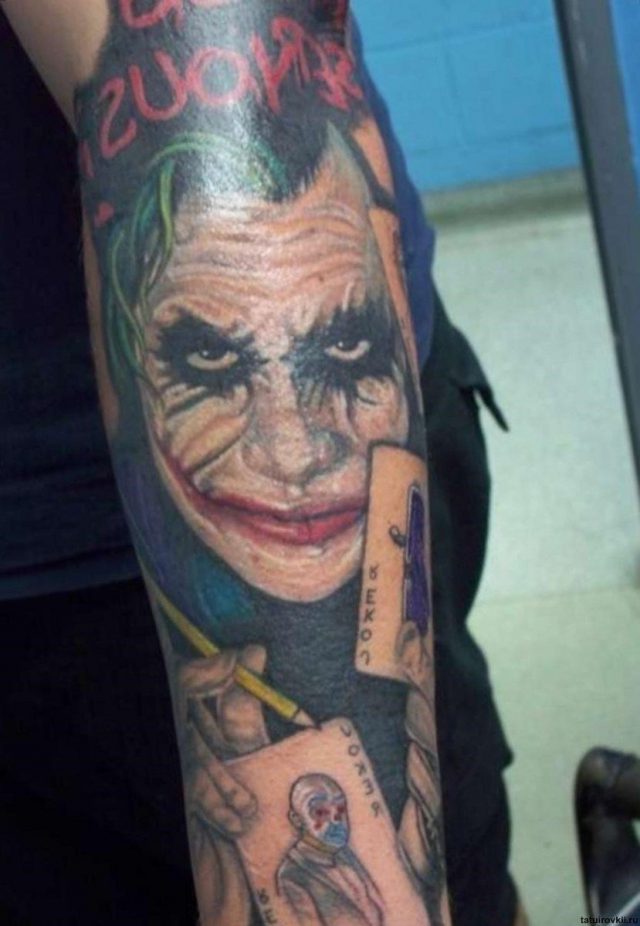 Animated joker tattoo on sleeve