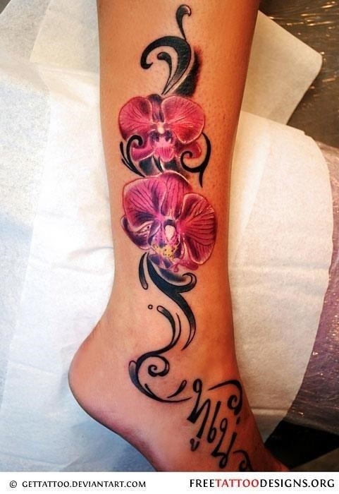 Ankle hibiscus tattoo