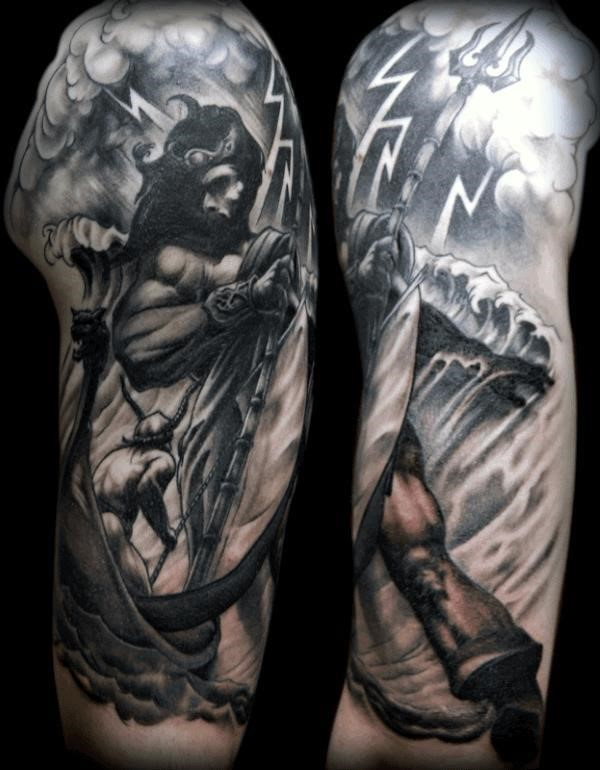 Arm greek mythology poseidon tattoo on man
