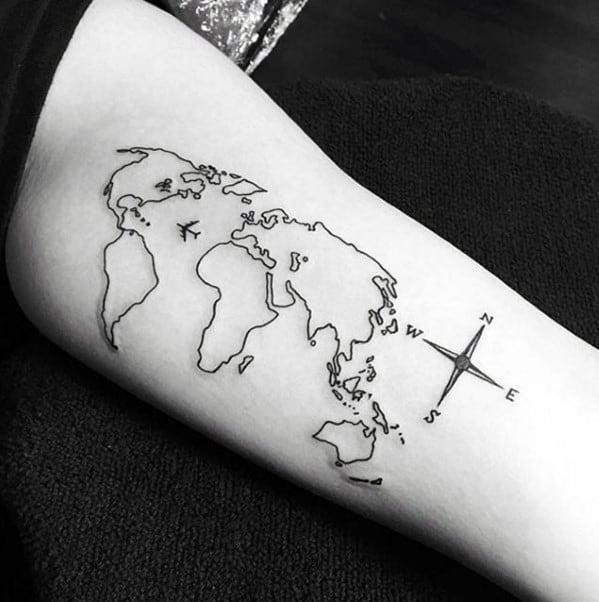 Arm world map outline tattoos for gentlemen