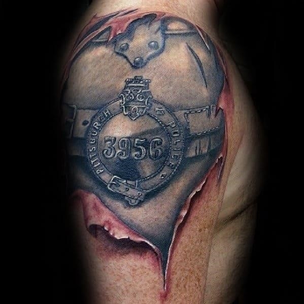 Armor plate mens ripped skin police quarter sleeve tattoo