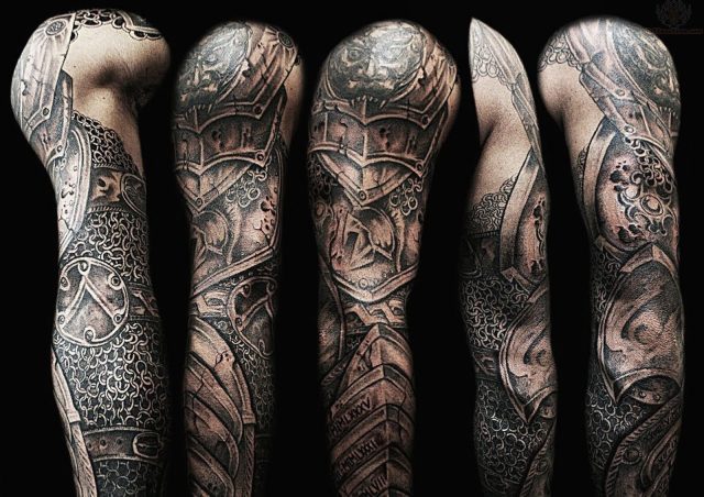 Armor tattoo on full sleeve