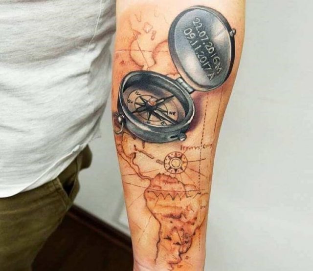 Artist  adrianna marta grzelak  compass and map tattoo 18267093425