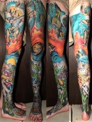 Awesome colored full leg tattoo