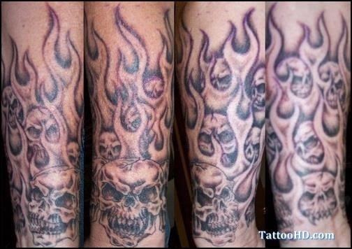 Awesome grey ink fire n flame tattoo