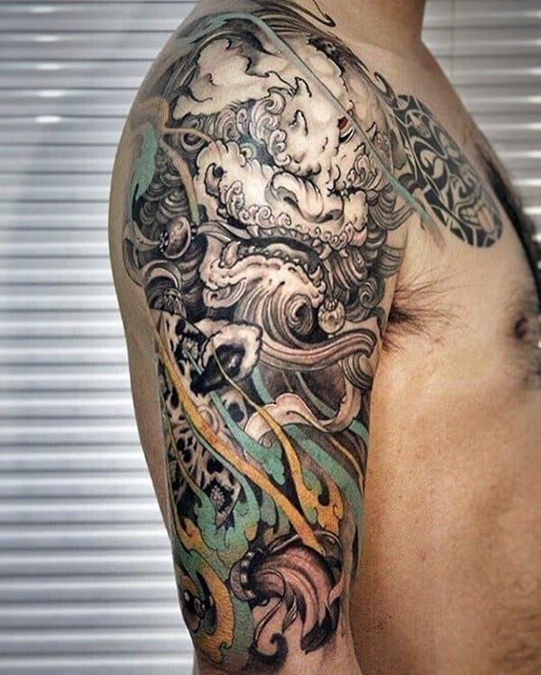 Awesome male chinese half sleeve dragon tattoo ideas