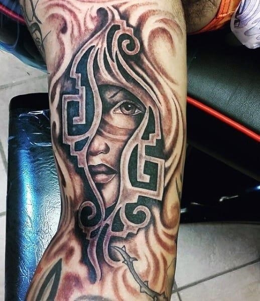 Aztec arm tattoo mens potrait designs