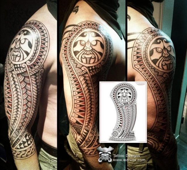Aztec sun full sleeve tattoo design