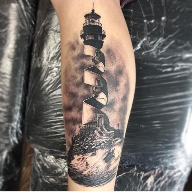 B566e839f094c1d6a63a31de706de5bb  lighthouse tattoos leg tattoos