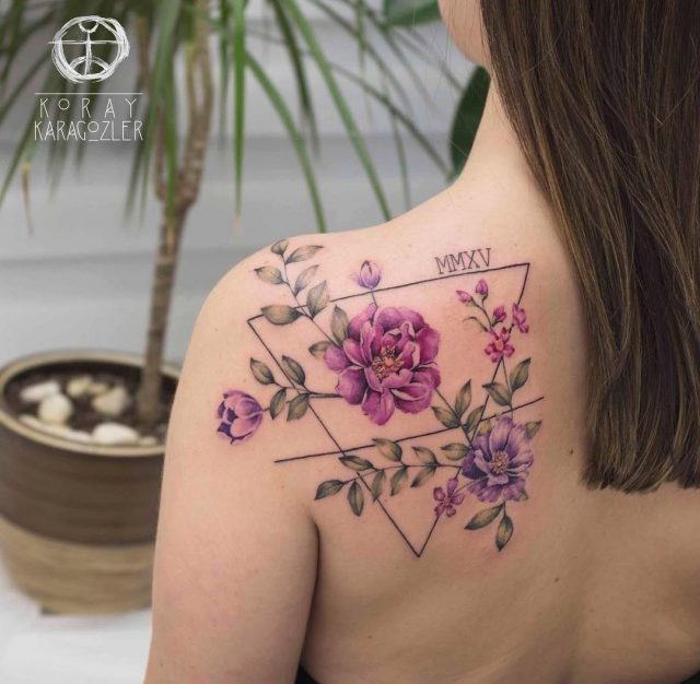 Baby birth day floral back tattoo