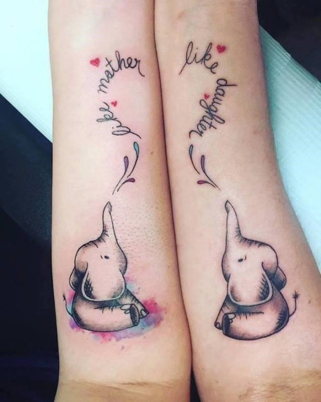 Baby elephants watercolor like mother like daughter mother daughter tattoo ideas forearm tattoos