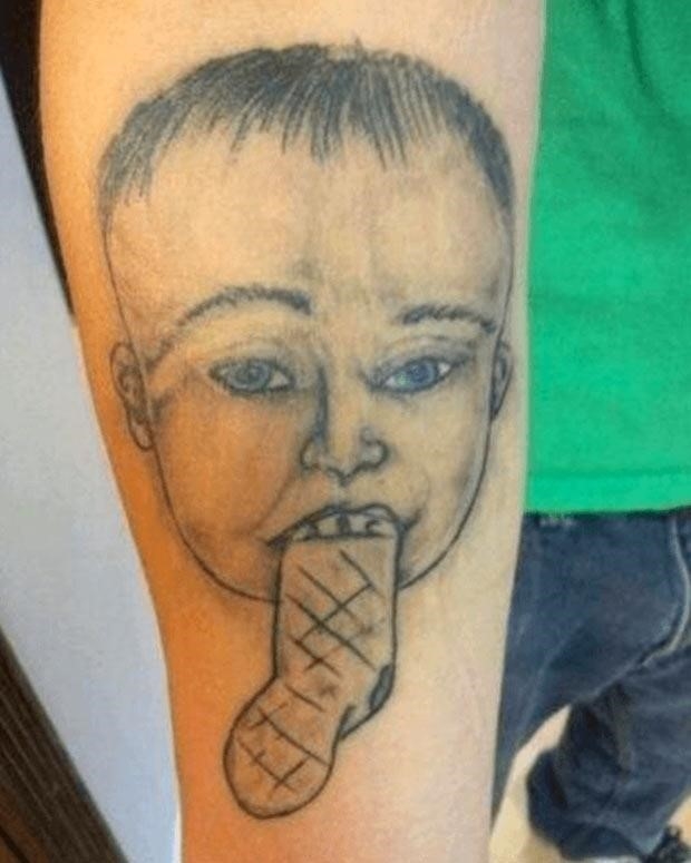 Bad tattoo fails baby portrait tongue
