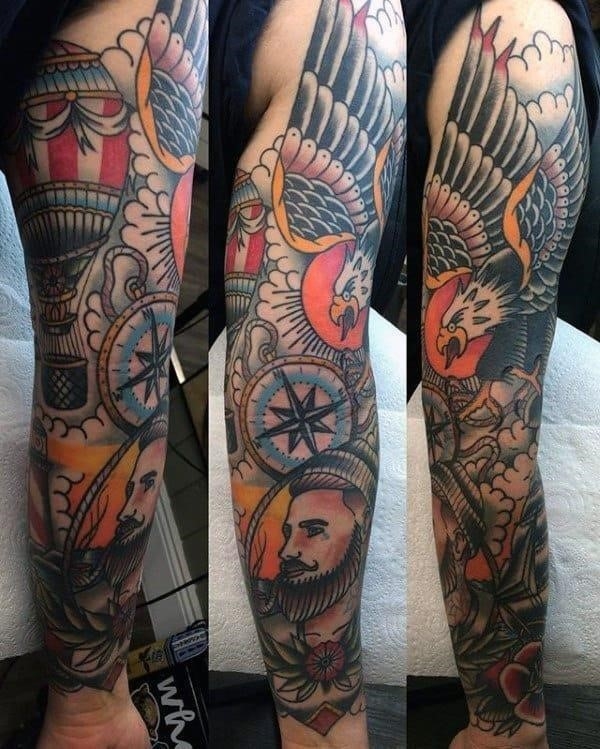 Bald eagle mens nautical traditional sleeve tattoo designs