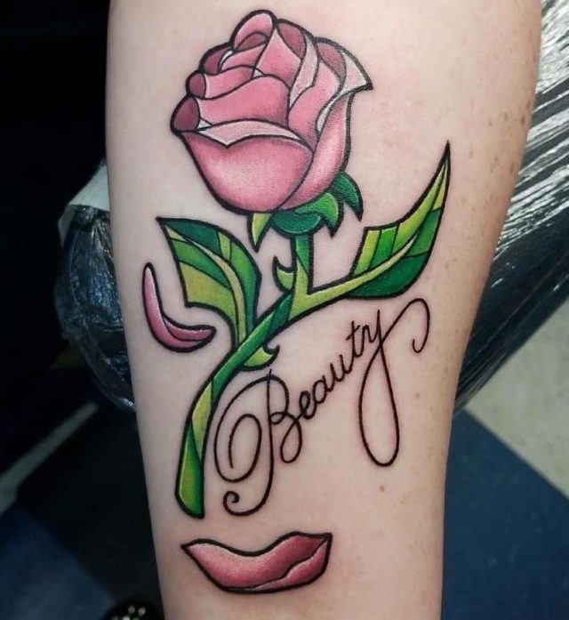 Beauty and the beast mosaic rose tattoo