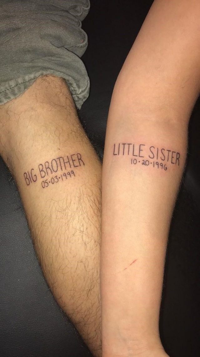 Big brother and date written on back of leg tattoo brother and sister tattoos little sister and date written on the forearm tattoo